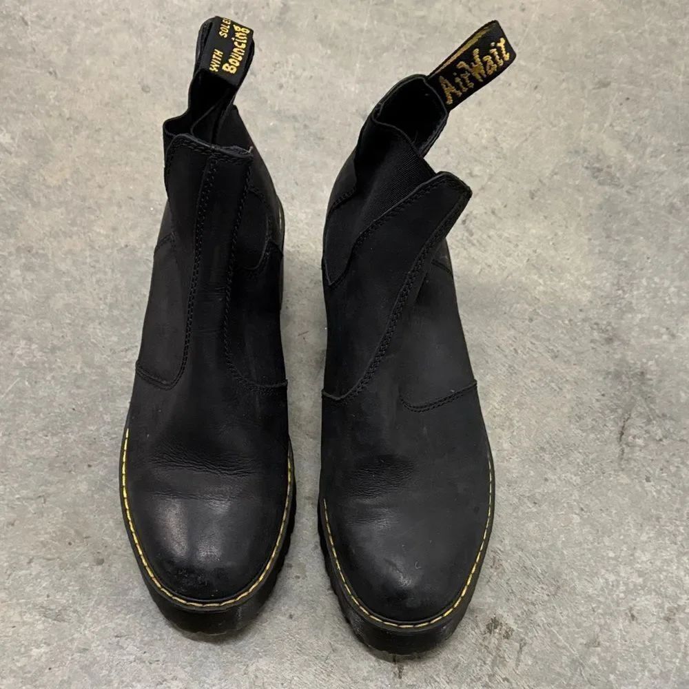 Dr. Martens Black Ankle Boots with Yellow Stitching